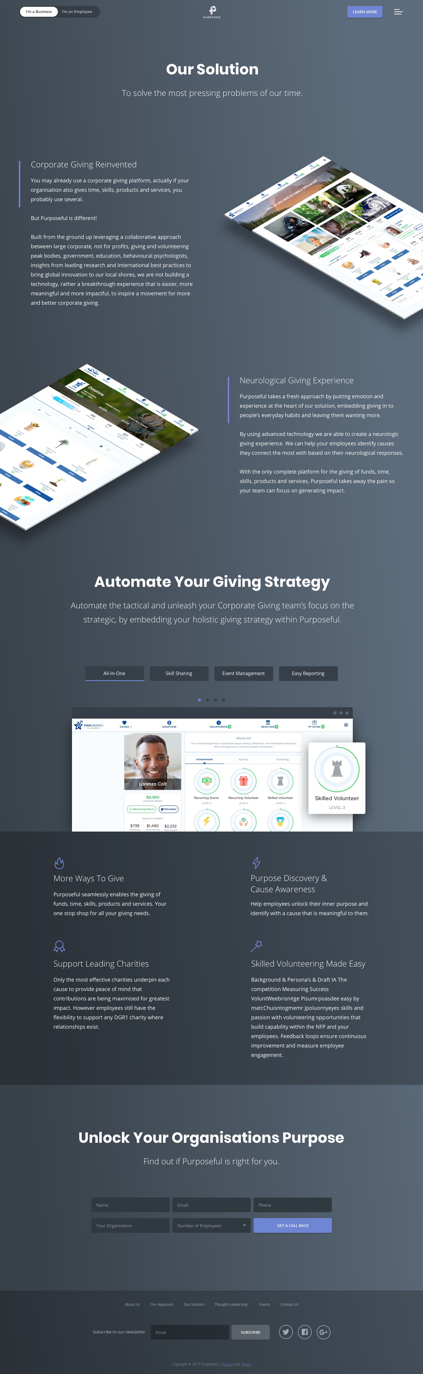 Screenshot of a Purposed Website